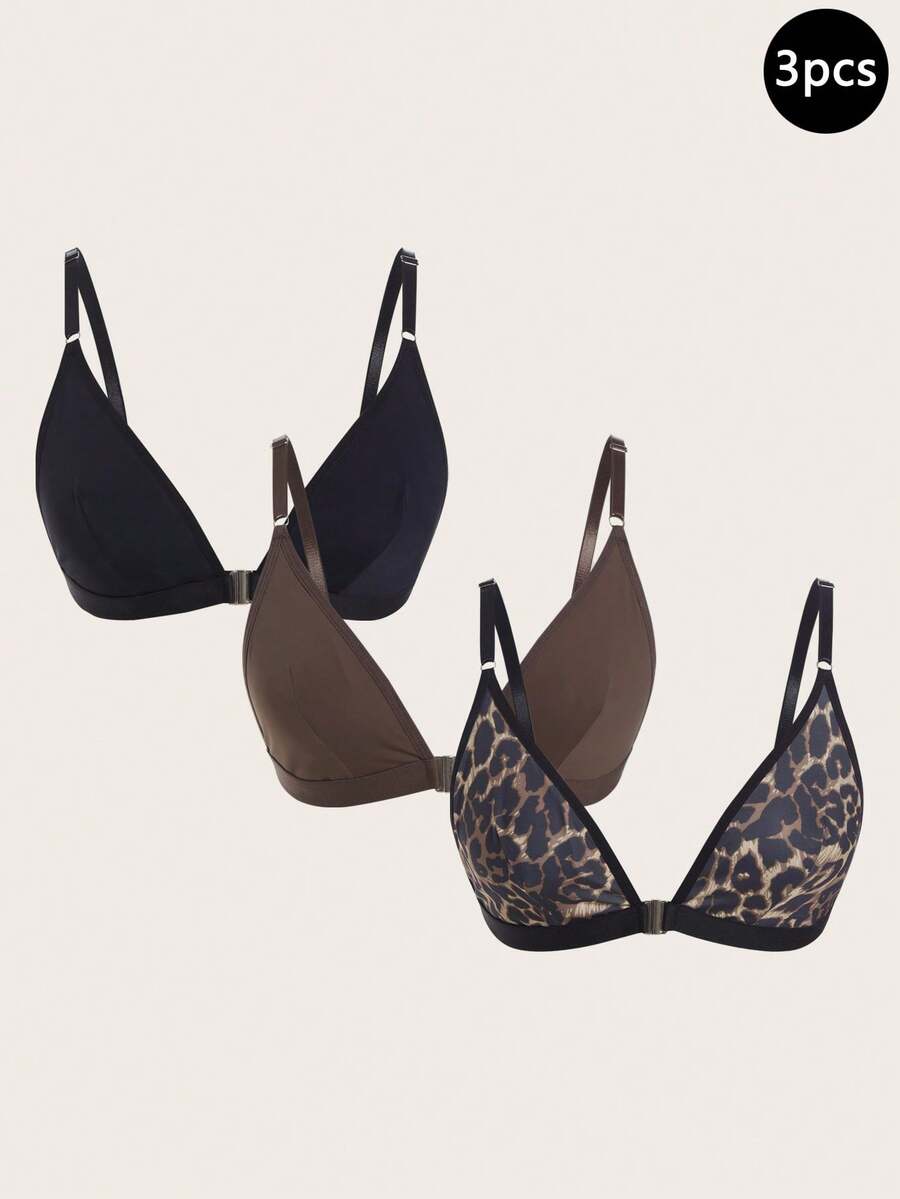 Teen Girl Front Closure Wireless Leopard Print Comfortable Bra - Multicolor - View 1