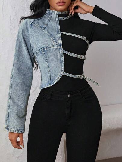 Jeanoix 时尚性感破洞镂空牛仔外套