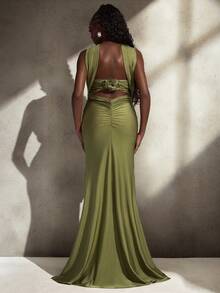 Cheriluna Maternity Elegant, Romantic, Sexy, Minimalist Style Sleeveless Backless Knit Bodycon Maternity Photoshoot Dress, Formal Dress, Christmas Party Dress, Green Dress, Elegant Dresses For Party - Green - View 1