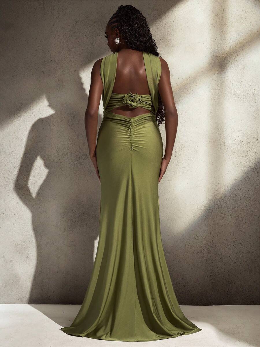 Cheriluna Maternity Elegant, Romantic, Sexy, Minimalist Style Sleeveless Backless Knit Bodycon Maternity Photoshoot Dress, Formal Dress, Christmas Party Dress, Green Dress, Elegant Dresses For Party - Green - View 1