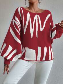 Celisse Sweater Pullover Longgar Lengan Kelelawar Motif Garis-garis Musim Gugur/Dingin untuk Wanita - MultiWarna - View 5