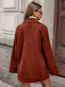 EURMUSE Women, Autumn, Regular Length, Pocket, Snap Button, Velvet Look, Casual, Dailywear - Redwood - View 2