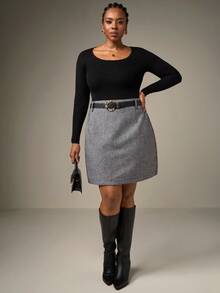 SHEIN Tall CURVE Falda recta con estampado de pata de gallo sin cinturón talla grande