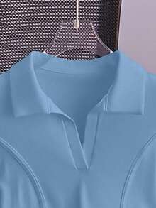 Resyla 女式纯色 Polo 领短袖休闲百搭 T 恤 - 淺藍色 - 查看 4
