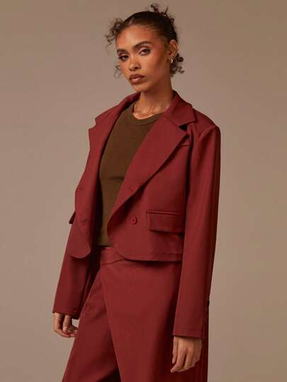 Athîral Stylish Solid Color Short Style, Suitable For Commuting And Casual Wear, Business Casual Wear, Christmas, Halloween, New Year's Suit, And Going Out. Burgundy Suit Jacket.