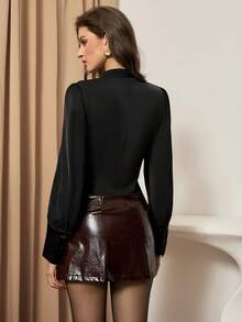 Bluhae Áo cánh nữ tay dài màu trơn đơn giản thanh lịch gợi cảm cho tiệc cocktail dự tiệc cưới, hẹn hò buổi tối, mặc đi làm văn phòng mùa thu/đông - màu đen - Xem 2