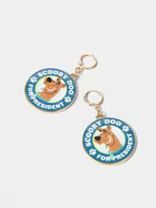 SCOOBY-DOO X SHEIN 1 par de pendientes colgantes con diseño de letra y perro de moda - Dorado - Ver 3