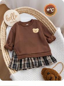 SHEIN 女婴可爱拼色长袖连衣裙，秋冬