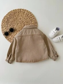 SHEIN 男童卡其色牛仔翻领长袖夹克