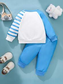 SHEIN Baby Boy Winter Clothing Blue Color Fun And Unique Sleeves Cute Animal Prints With Large Patterns Kids Baby Clothes Ootd - Blue - View 3