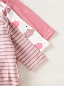 SHEIN 新生儿粉色云朵条纹长袖连体衣，婴儿多件套服装，秋季 - 彩色 - 查看 8