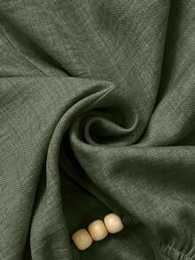 Elenzga Women's Beaded Wrap-Style Cinched Waist Shirt, Autumn/Winter - Army Green - View 5