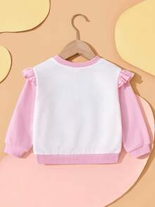 CoComelon X SHEIN Baby Girl Cute Casual Pink Adorable Cartoon JJ, Cece, Cat & Dog Print Ruffle Trim Sweatshirt, Suitable For Spring, Autumn & Winter - Pink - View 2