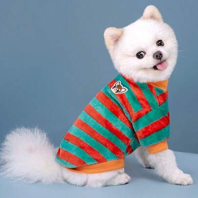 PETSIN 1 Áo hoodie ấm áp thoáng khí sọc xanh lá cây nhiều màu sắc cho thú cưng, quần áo dày dặn cho thú cưng
