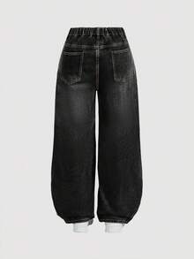 SHEIN MOD Plus Size Solid Color Patch Pocket Casual Versatile Loose Wide Leg Baggy Jeans,Low Rise Baggy Jeans,Y2k Jeans,Christmas Pants/Winter