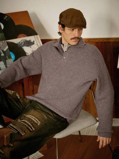 RivetRise Suéter casual de manga larga con botones y media cartera de unicolor para hombres, suéter de punto de otoño/invierno para hombres, jersey de punto para hombres, suéter de punto forrado térmico resistente al viento y al frío para hombres, suéter de punto de cuello alto para hombres, colección de otoño para hombres, ropa para hombres, ropa de cachemira para hombres