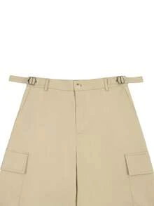 Manfinity Roghcode 男士卡其色多口袋工装裤，工装裤，宽松裤，街头服饰，百搭双褶可调节直筒休闲裤，男士工装裤，实用裤，卡其色工装裤，男士工装裤 - 卡其色 - 查看 4