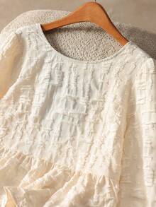 Elaquor Plus Size Contrast Color Backless Tie Front Elegant Long Sleeve Blouse - Apricot - View 7