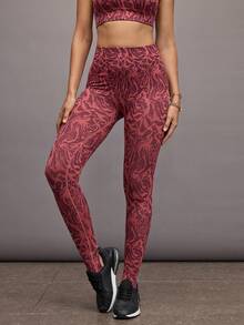 Activina 全印花高腰紧身运动紧身裤 - 酒紅色 - 查看 6