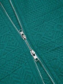 GlowEve Women's Casual Textured Fabric Zip-Up Lapel Motorcycle Jacket - Teal Blue - View 7