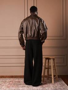 Loose Fit Smart Trousers With Double Pleats Wide Leg Dress Pants For Office Business Casual - Black - View 5