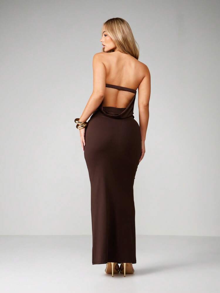 MISSGUIDED Strapless Cowl Back Bodycon Maxi Dress