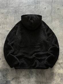 AXEPEAK 男士字母刺绣四分之一拉链珊瑚连帽衫蓬松黑色字母长袖厚休闲羊羔绒连帽衫，适合朋友、丈夫、男朋友的礼物