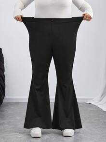 SHEIN CURVE+ Plus-Size High-Elasticity, Belly-Controlling, Tight-Fitting Flared Women's Pants - Black - View 8