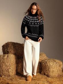 Chiquease Stylish Black High Neck Long Sleeve Knit Sweater - Black - View 4