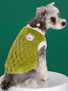 PETSIN 1pc Green Grid Plush Pet Vest With Traction Buckle, Autumn And Winter Thick Warm And Cute Casual Pet Thick Clothes - Green - View 2