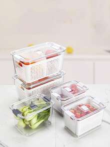 1pc Transparent Food Storage Box, Stackable Refrigerator Storage Box With Lid, Suitable For Fruits, Vegetables, And Food, Transparent Storage Container - Multicolor - View 5