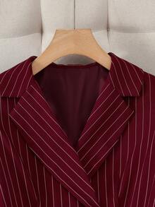 Lumivelle 女士时尚金属纽扣装饰修身西装外套 + 喇叭裤套装 - 酒紅色 - 查看 5