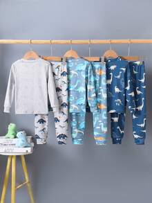 6pcs/Set Boys' Video Game & Astronaut Print Snug Fit Long Sleeve Top And Long Pants Pajama Set