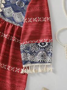 Breezaya Women's V-Neck Loose Casual Tassel Mini Dress