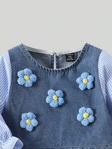 SHEIN Baby Girl Outdoor Rustic Denim Patchwork 2 Pieces Set, Sweet Denim T-Shirt, Spring/Autumn - Blue - View 8