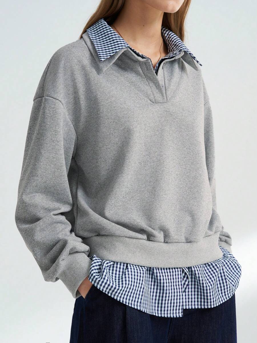 Airaco 女式 Polo 领二合一长袖运动衫 - 灰色 - 查看 1