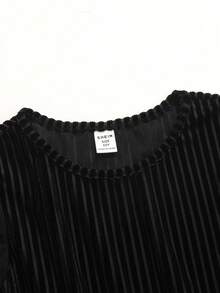 Đầm midi ôm sát cổ tròn tay dài chấm bi phối lưới nhung thanh lịch cho bé gái tuổi mới lớn dự tiệc Giáng sinh năm mới - màu đen - Xem 3