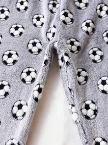 Set de 2 piezas de pijama suave y cómodo con gráfico de fútbol para adolescentes varones, pantalón largo y manga larga