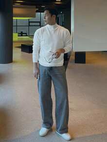 DAZY 男士修身纯白色高领毛衣，秋季 - 白色 - 查看 3