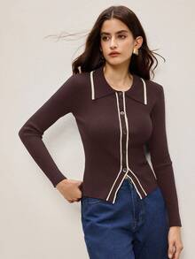 BizChic Áo khoác cardigan dài tay dáng ôm thanh lịch kẻ sọc mùa Thu/Đông 2025, phong cách hiện đại, sang trọng, phù hợp cho công sở, đi làm hàng ngày, lãng mạn thập niên 90, Giáng sinh và Năm mới, dành cho nữ, Lễ Tạ ơn, tiệc tùng, đi biển, lễ tốt nghiệp, đa năng, tối giản, thích hợp cho khách dự đám cưới, chủ nhà, hẹn hò, tiệc tùng, buổi hòa nhạc, biểu diễn sân khấu, bữa ăn sáng muộn, sân bay, nhiều dịp khác nhau. - màu nâu - Xem 7