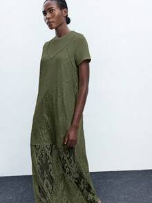 Maija 春夏新款苔藓绿性感蕾丝吊带连衣裙，可拆卸，百搭叠穿，适合晚宴、聚会等场合，女士两件套，现代优雅，适合嘉年华、情人节、返校季、音乐节等场合。 - 軍綠色 - 查看 6