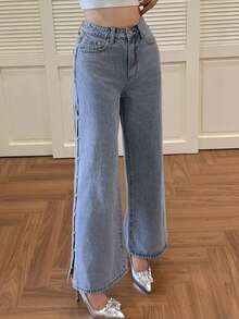 DAZY Women's Casual Distressed Wide Leg Jeans