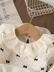 SHEIN 女宝宝秋冬甜美淑女精致刺绣蕾丝针织分层上衣