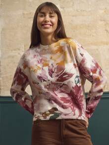lacRébo Pull à motif floral tout-sur-tout, style français décontracté, style parisien - Multicolore - Voir 4
