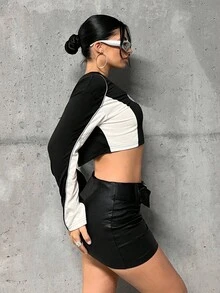 SHEIN ICON 90s Low Rise Buckle Belted Bodycon Mini Skirt - Black - View 3