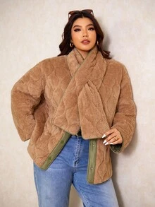 Elaquor Plus Size Winter Coats - Olive Green - View 4