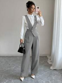 Elenzga Women's New Casual Wide Leg Jumpsuit, Black