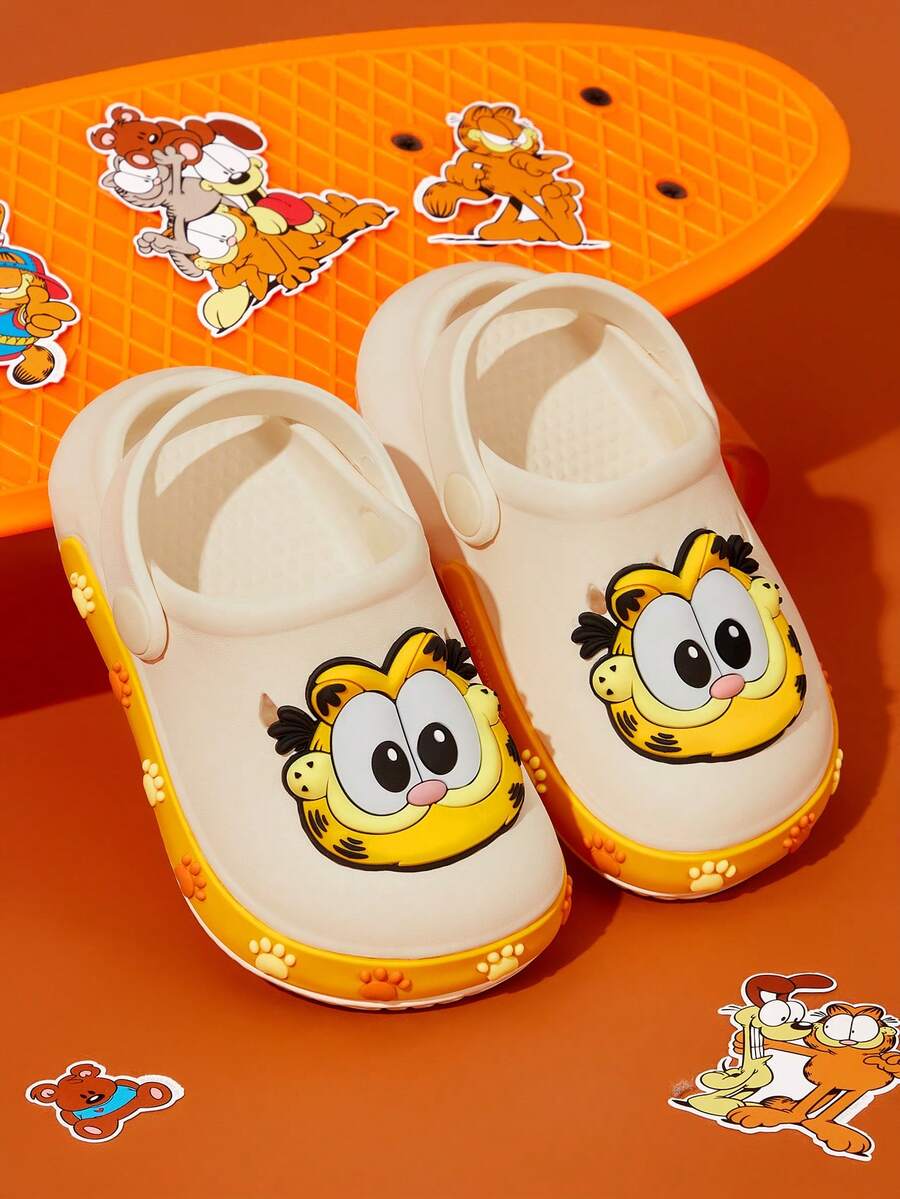GARFIELD | SHEIN 可爱卡通猫白色儿童花园拖鞋,适合幼儿和儿童,透气速干,轻便耐用的EVA材质,男女通用,适合在家、浴室、游乐场、游泳池、海滩等室内外场所穿着。 - 杏色 - 查看 1