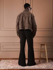 SUMWON 男士喇叭阔腿裤，侧开衩设计，宽松版型休闲裤，适合街头时尚 - 黑色 - 查看 6