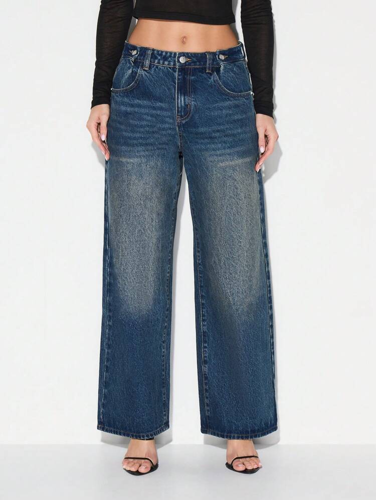 KIZN Jeans vintage a vita alta e gamba larga